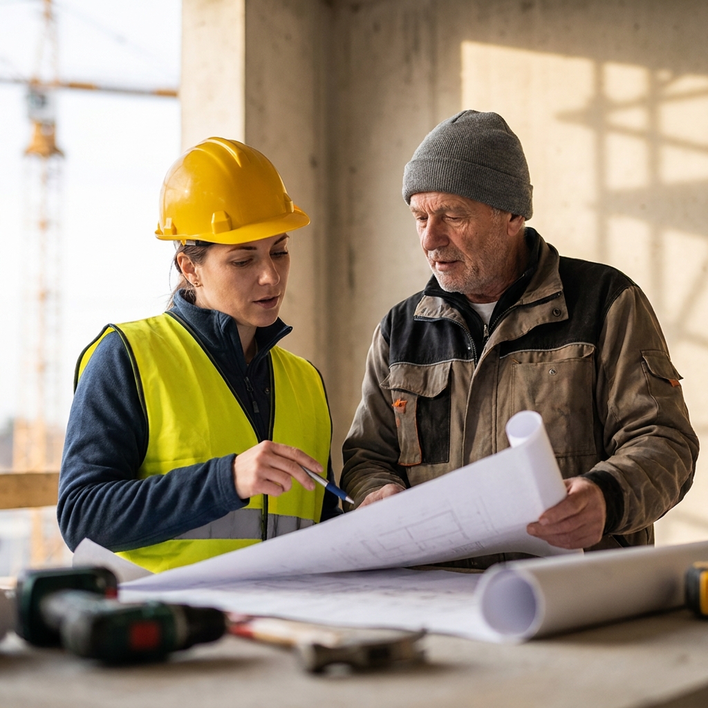 construction team reviewing plans